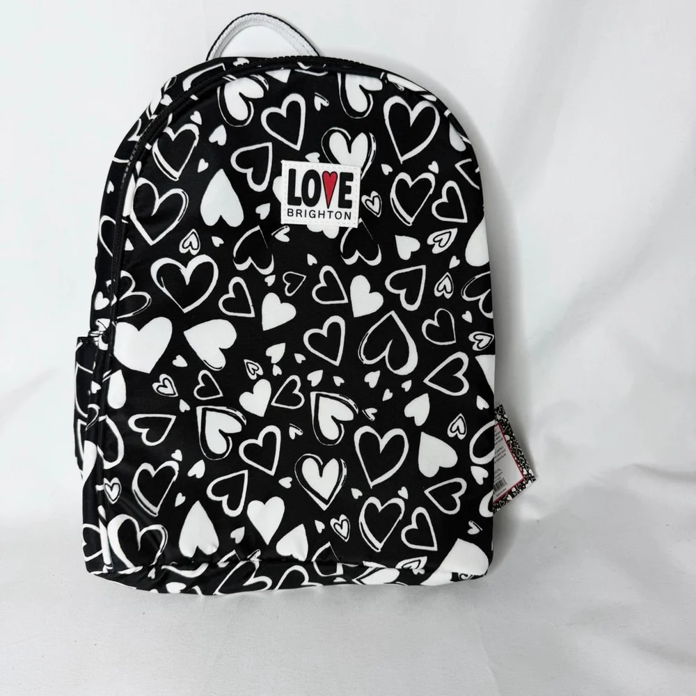 Brighton Endless Love Heart Print Backpack One Size Black White NEW